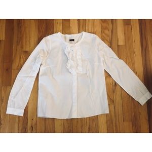 J Crew white blouse with ruffle